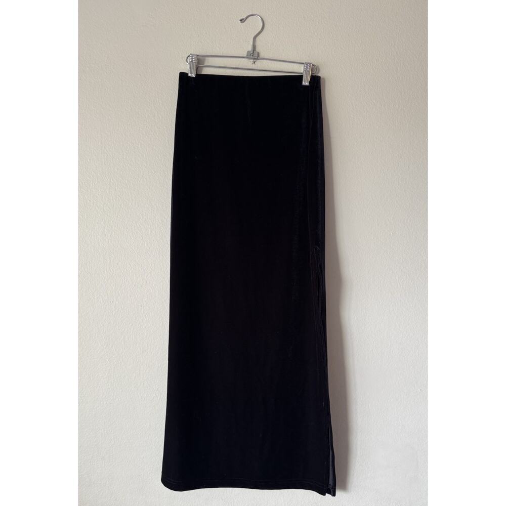 Vintage Wanted Clothing Black Velvet Y2K Long Skirt Slit Dark Romantic Grunge